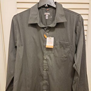 Van Heusen Men's Black Striped Long Sleeve Button Down Non-Iron Shirt Size XL